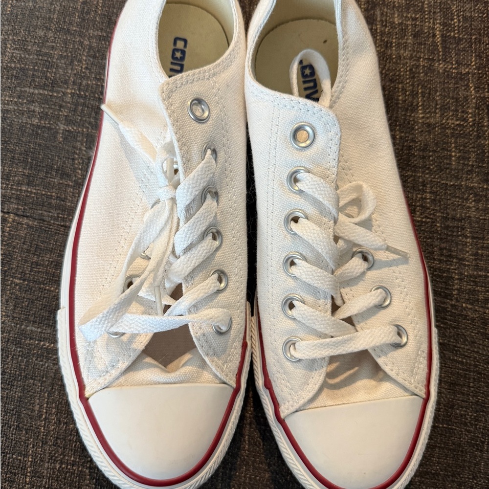 Converse White Canvas Low-Top Sneakers with Red Stripe